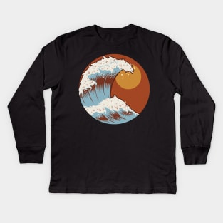 The Great Wave Off Kanagawa Terracotta Color Kids Long Sleeve T-Shirt